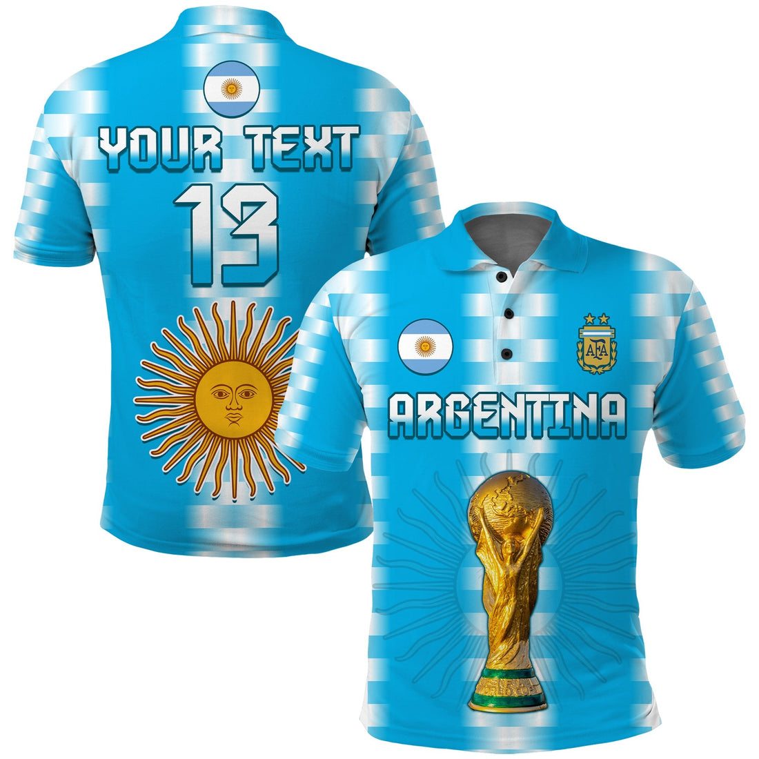 (Custom Text and Number) Argentina Football Champions Polo Shirt La Albiceleste GOAT LT13