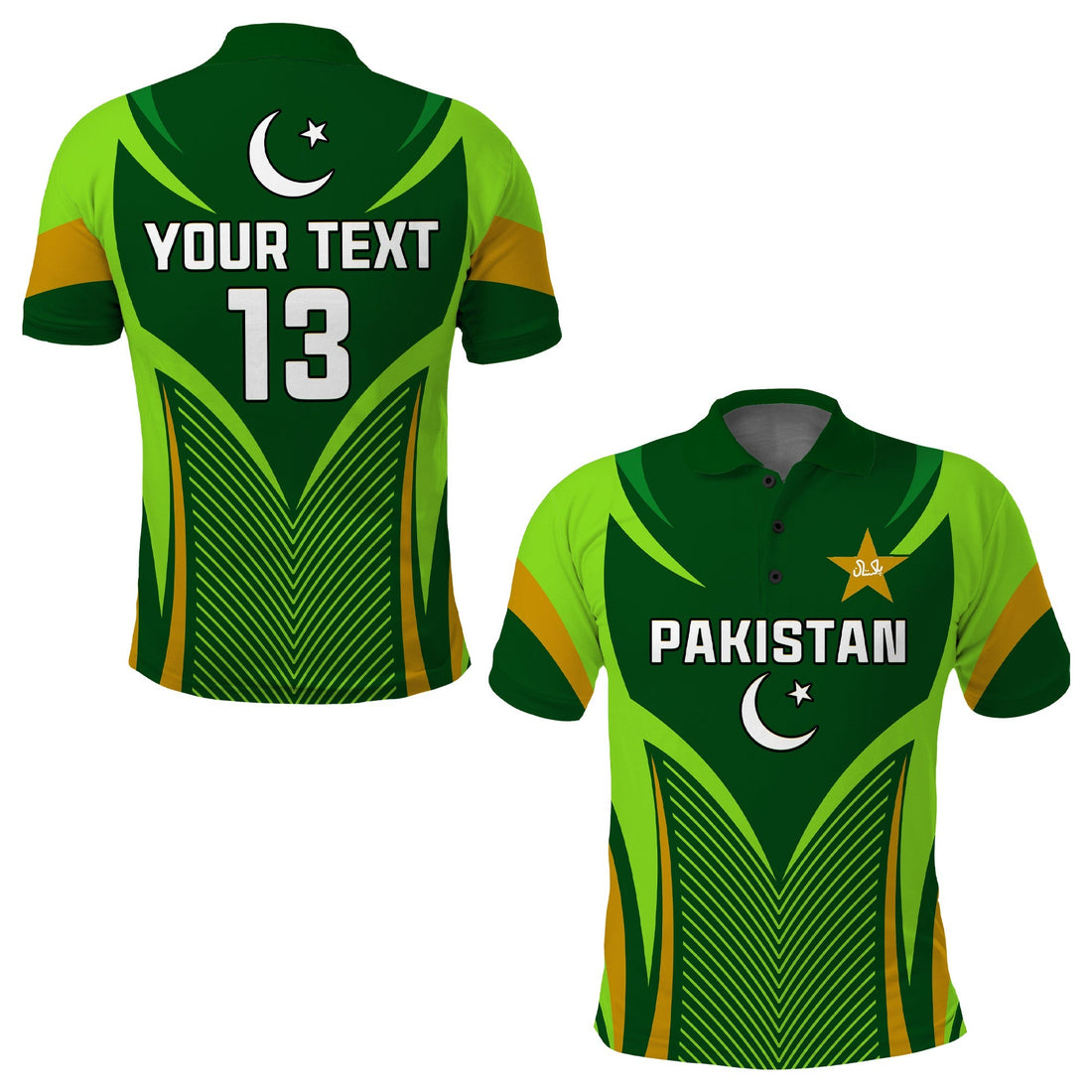 (Custom Text and Number) Pakistan Cricket Polo Shirt Green Shaheens Champion LT13