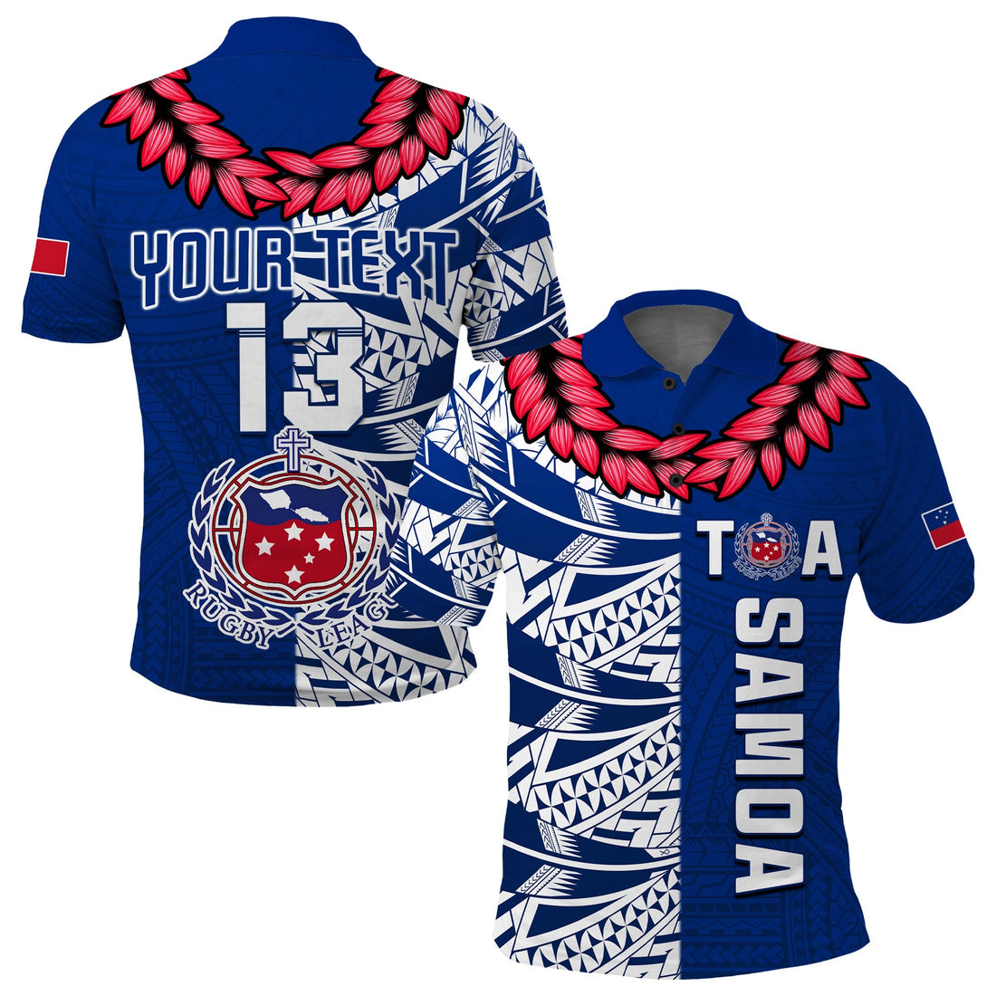 (Custom Personalise Text and Number) Toa Samoa Rugby Polo Shirt Siamupini Ula Fala Blue LT13