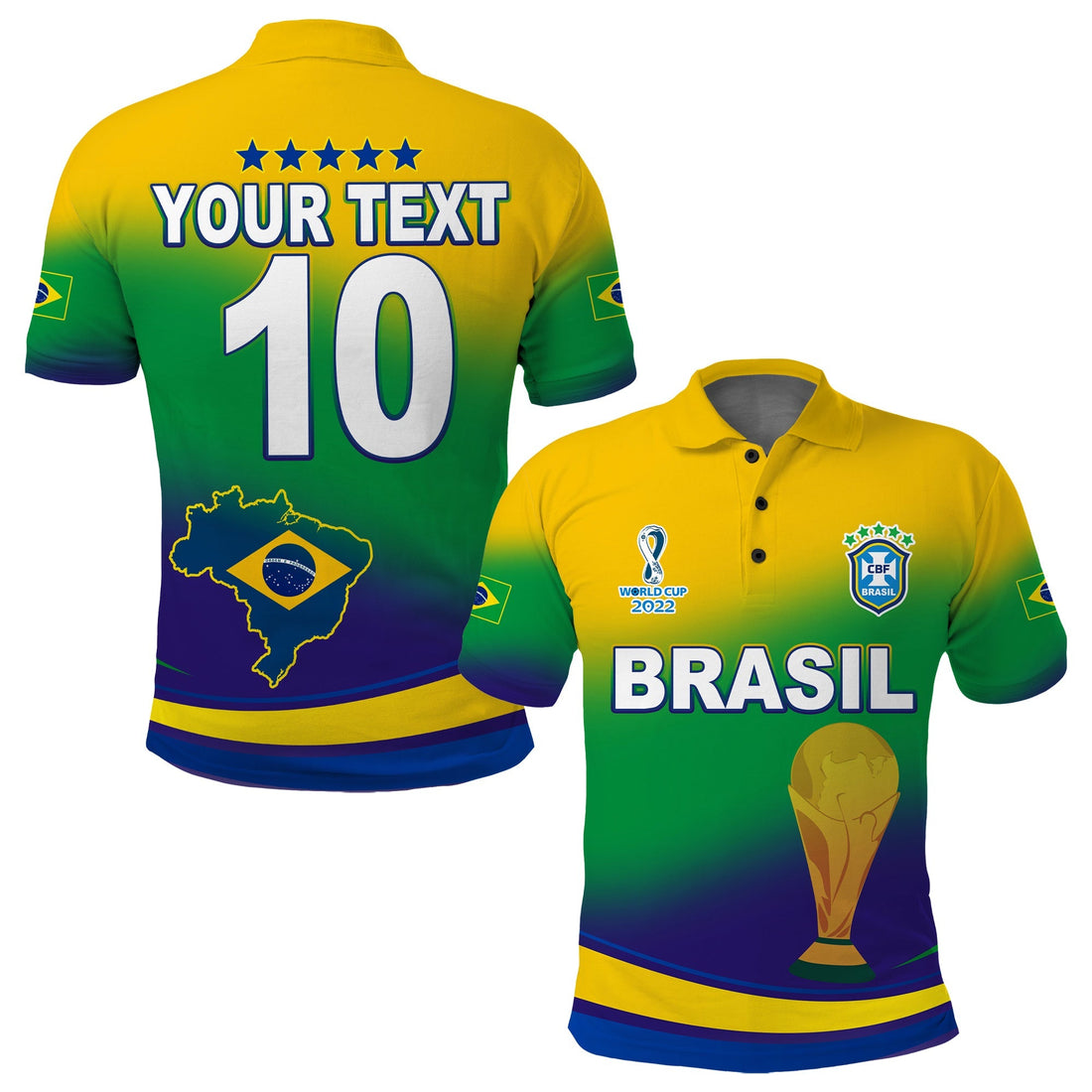 (Custom Text and Number) Brazil Football Polo Shirt Soccer 2022 World Cup Selecao Brasil Campeao Style Color Flag LT13