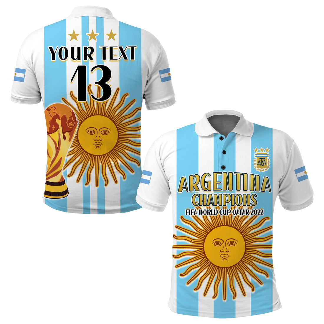 (Custom Text and Number) Argentina Football Polo Shirt FIFA 2022 World Cup Champions LT13