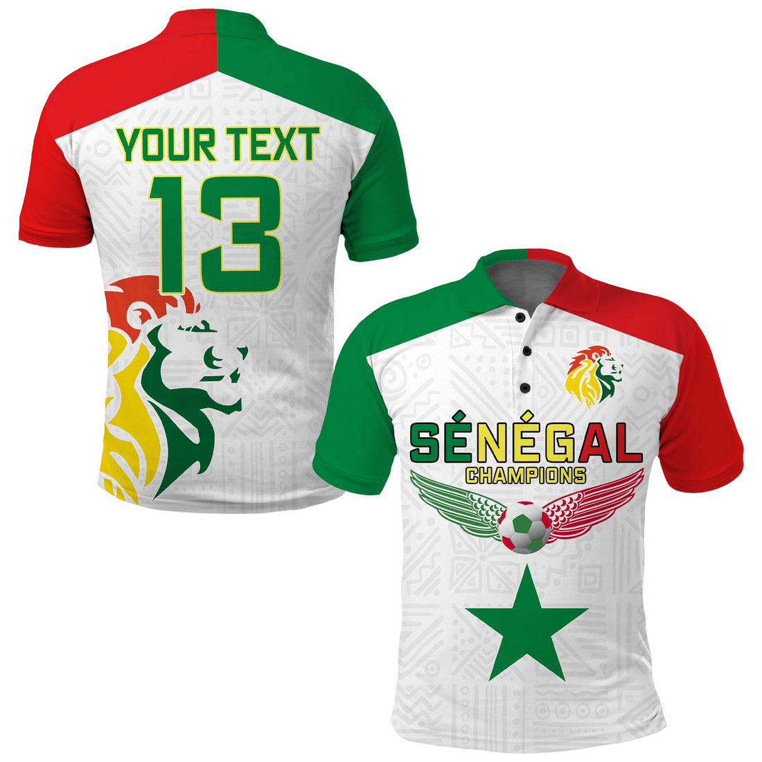 (Custom Text and Number) Senegal Football Polo Shirt Lions of Teranga Champions Soccer Wings Flying LT13