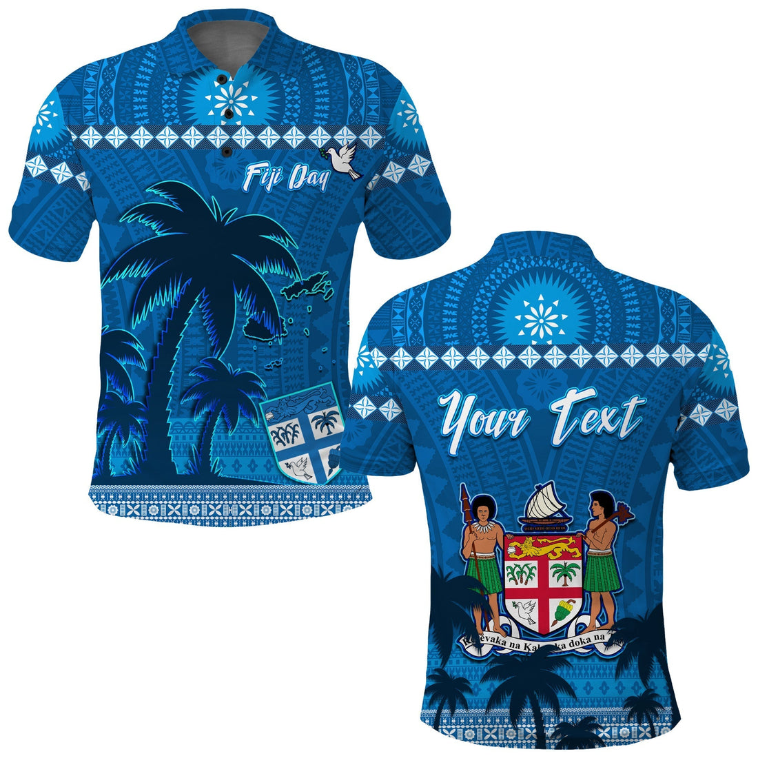 Custom Bula Fiji Day Polo Shirt Fijian Tapa with Palm Tree 52nd Anniversary LT13