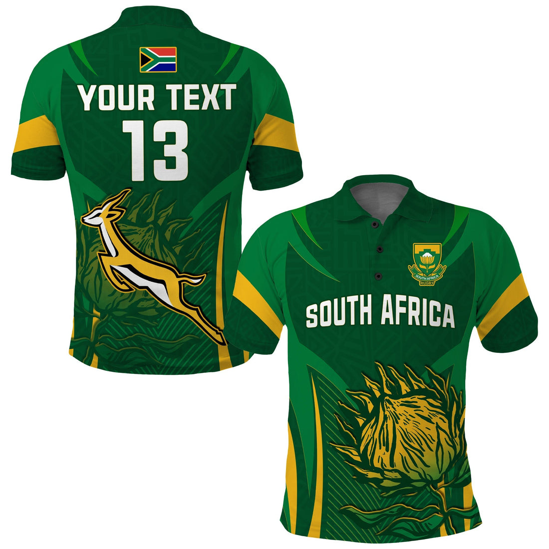 (Custom Text and Number) South Africa Rugby Polo Shirt Springboks Champion LT13