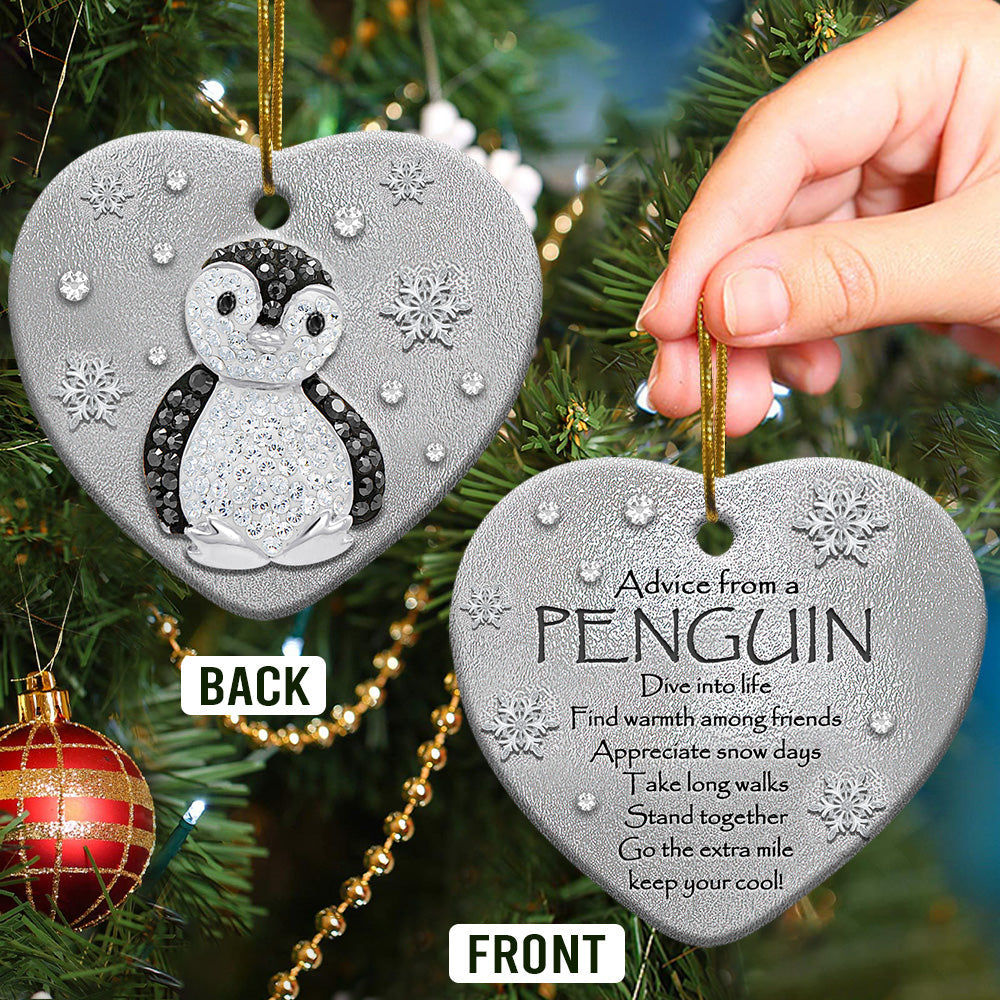Penguin Advice From A Penguin Heart Ornament