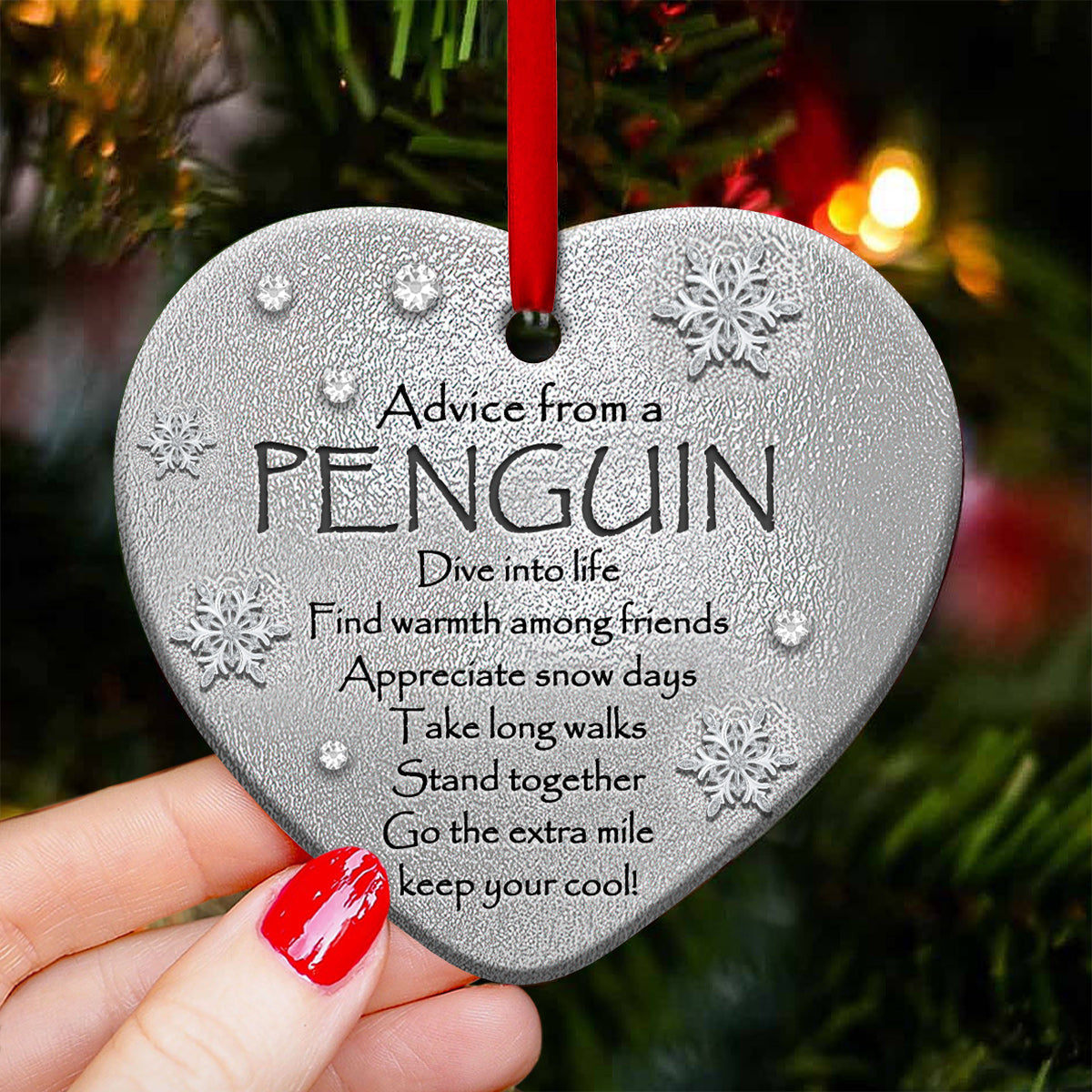 Penguin Advice From A Penguin Heart Ornament