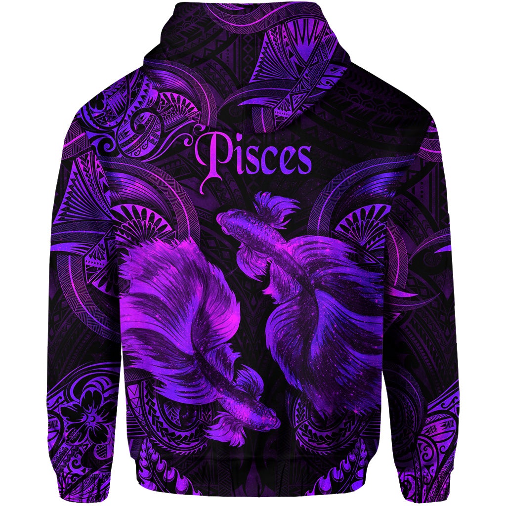 Pisces Zodiac Polynesian Hoodie Unique Style Purple LT8