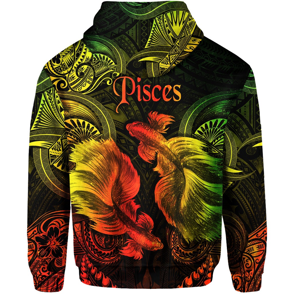 Pisces Zodiac Polynesian Hoodie Unique Style Reggae LT8