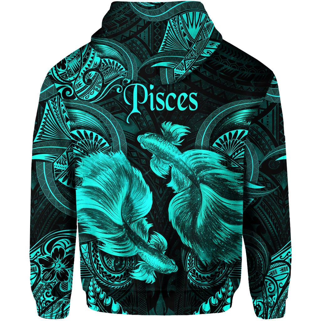 Pisces Zodiac Polynesian Hoodie Unique Style Turquoise LT8