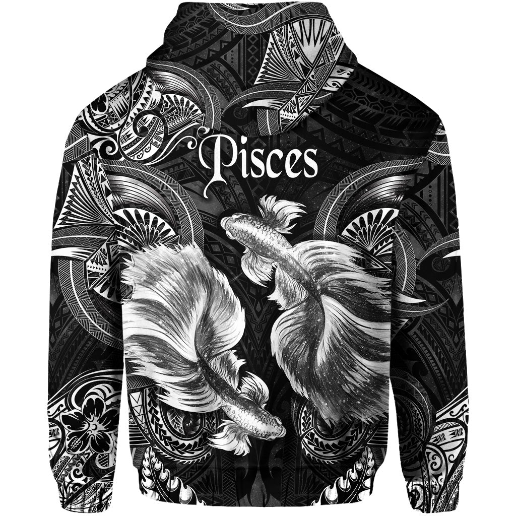 Pisces Zodiac Polynesian Zip Hoodie Unique Style Black LT8