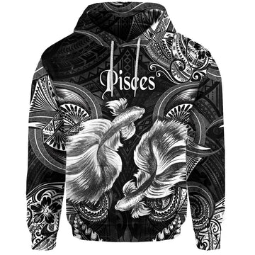 Pisces Zodiac Polynesian Hoodie Unique Style Black LT8