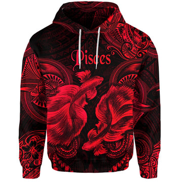 Pisces Zodiac Polynesian Hoodie Unique Style Red LT8