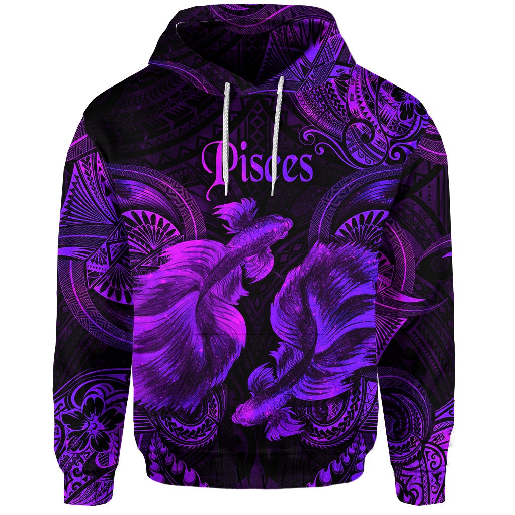 Custom Pisces Zodiac Polynesian Hoodie Unique Style Purple LT8