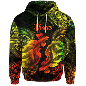 Pisces Zodiac Polynesian Hoodie Unique Style Reggae LT8