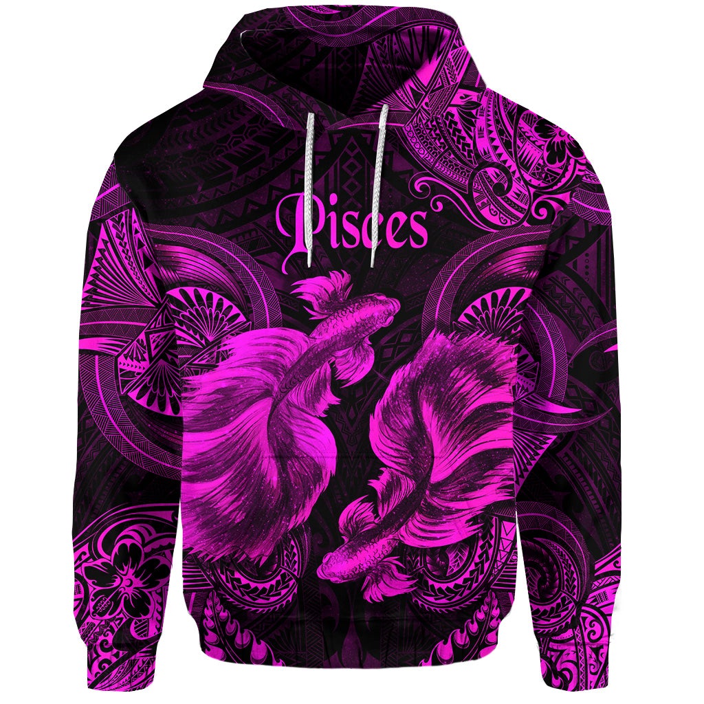 Pisces Zodiac Polynesian Hoodie Unique Style Pink LT8
