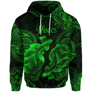 Pisces Zodiac Polynesian Hoodie Unique Style Green LT8
