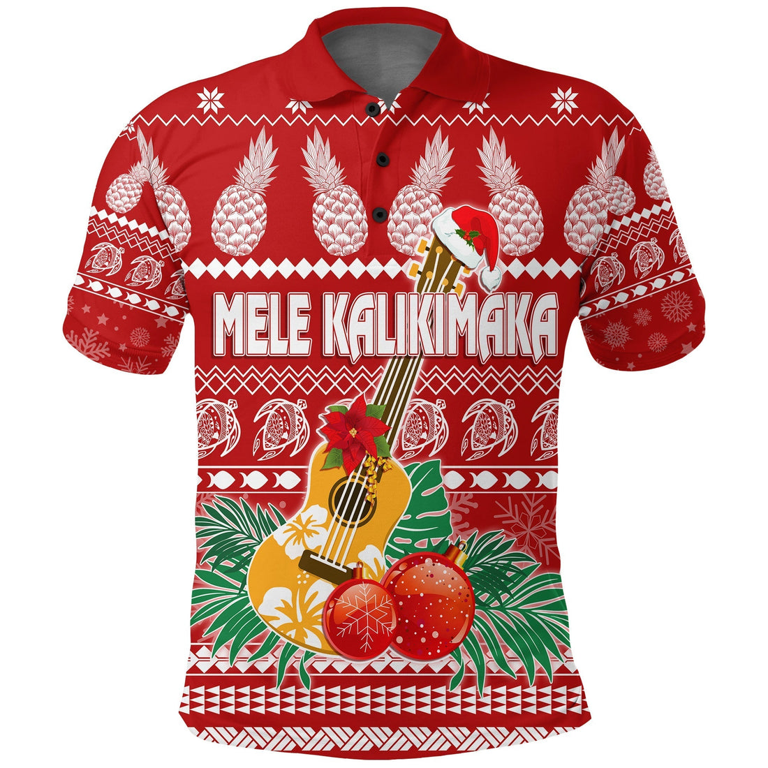 Christmas Hawaii Polo Shirt Mele Kalikimaka Ukulele LT7