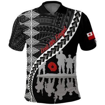 Tonga ANZAC Day Black and White Polo Shirt Lest We Forget LT7