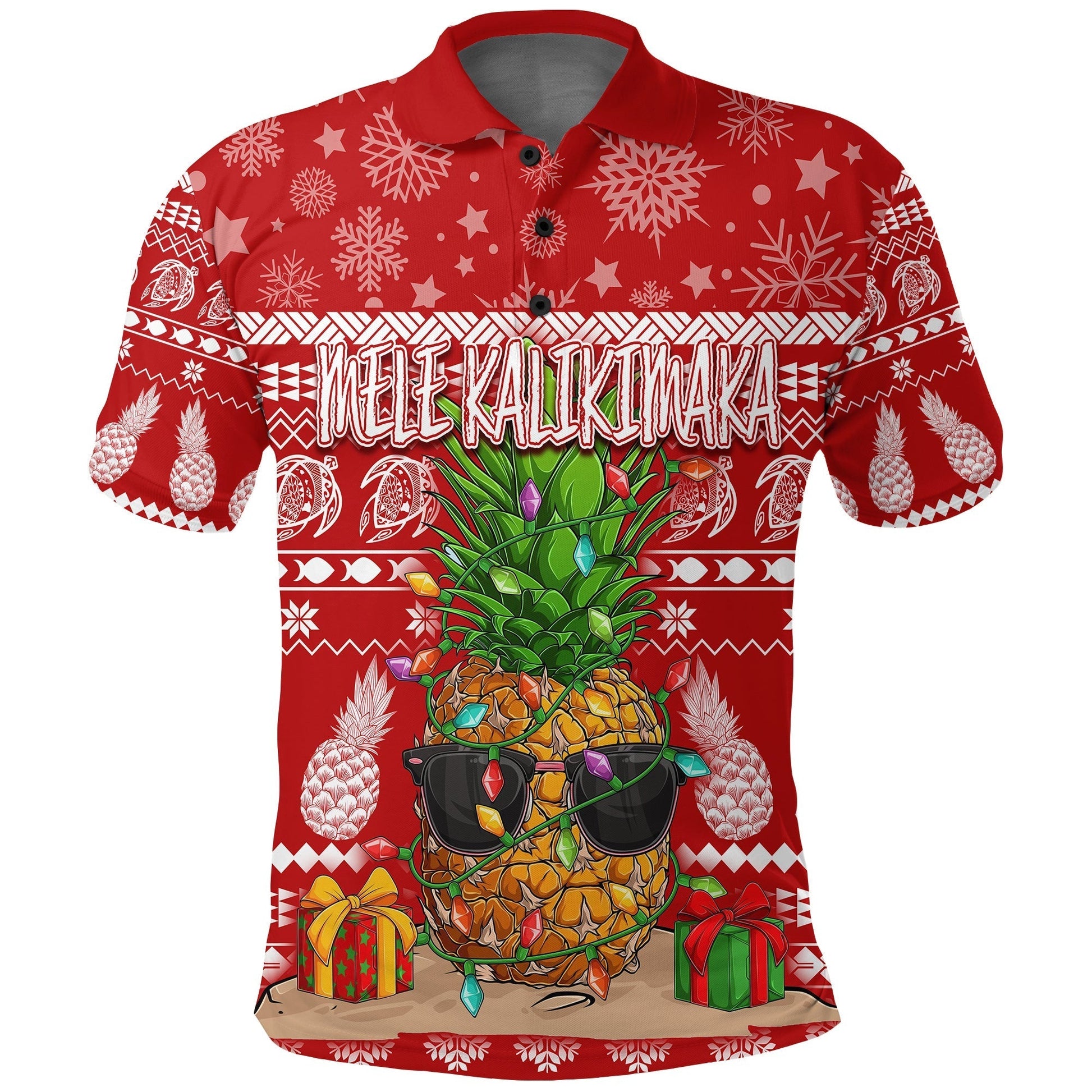 Christmas Hawaii Polo Shirt Mele Kalikimaka Pineapple LT7