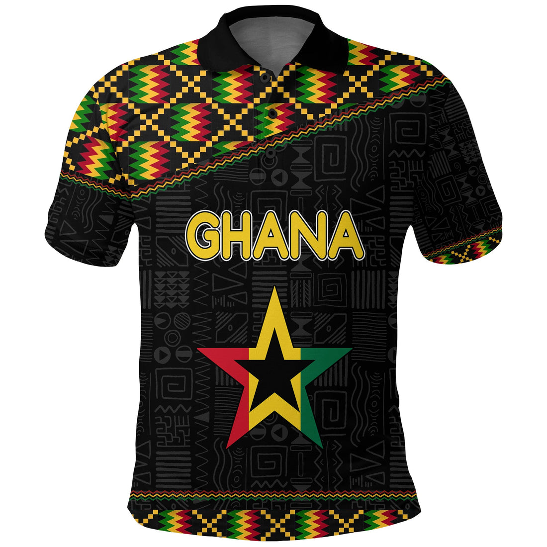Ghana Black Star Simple Kente Pattern Polo Shirt LT7
