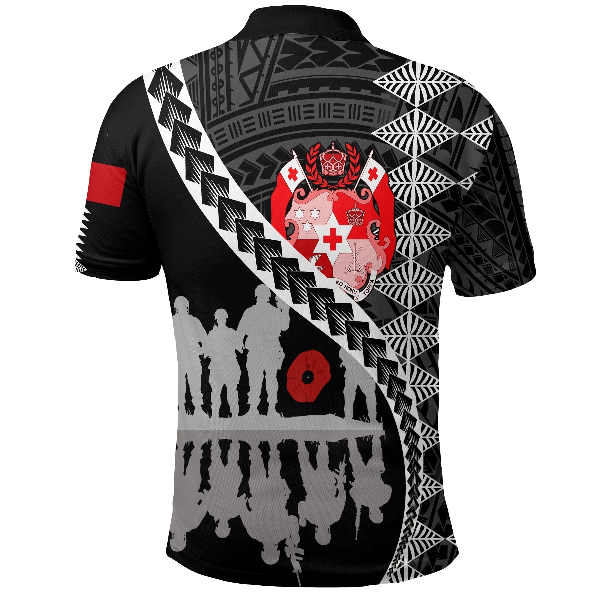 Tonga ANZAC Day Black and White Polo Shirt Lest We Forget LT7