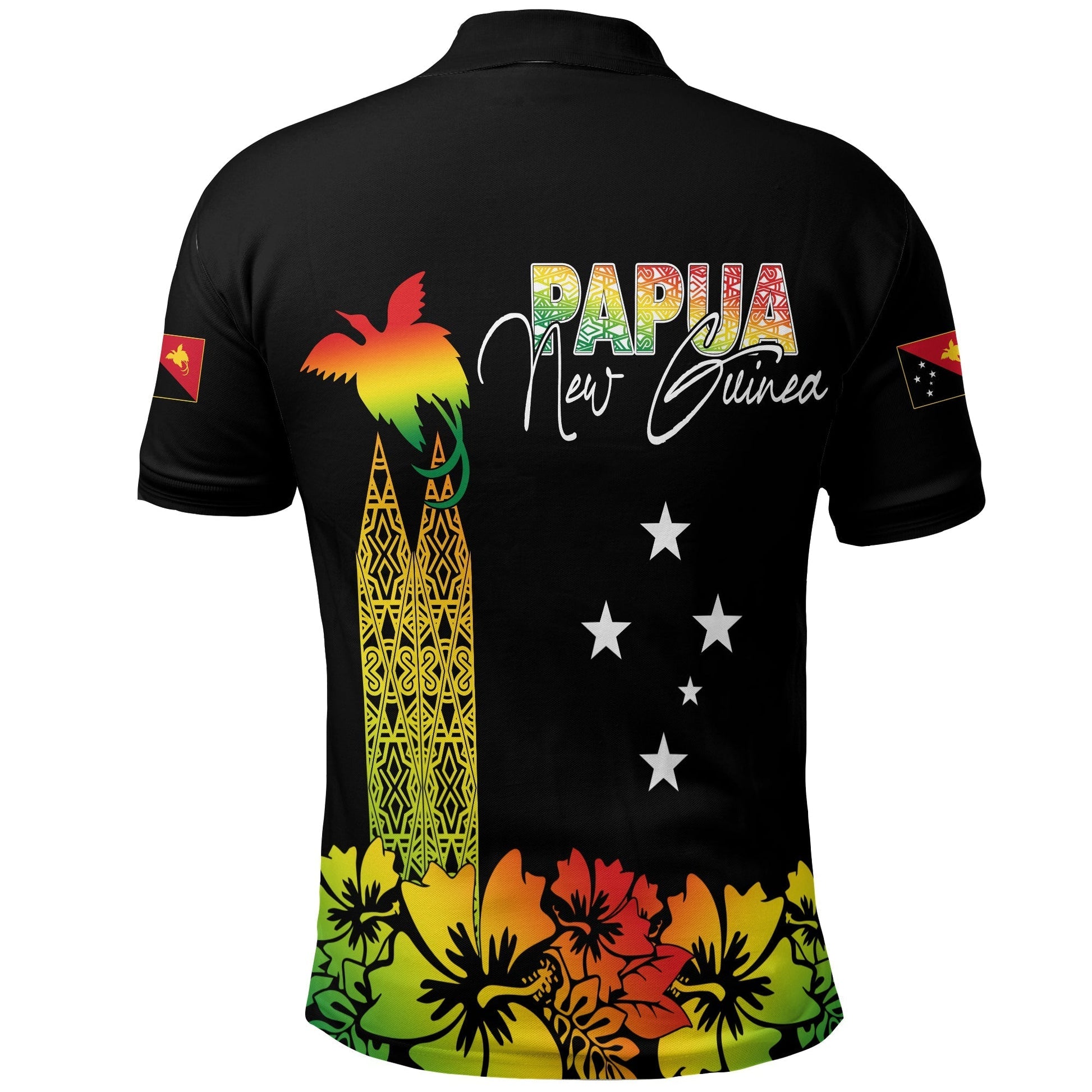 PNG Hibiscus Tribal Pattern Polo Shirt Motuan Reggae Color LT7