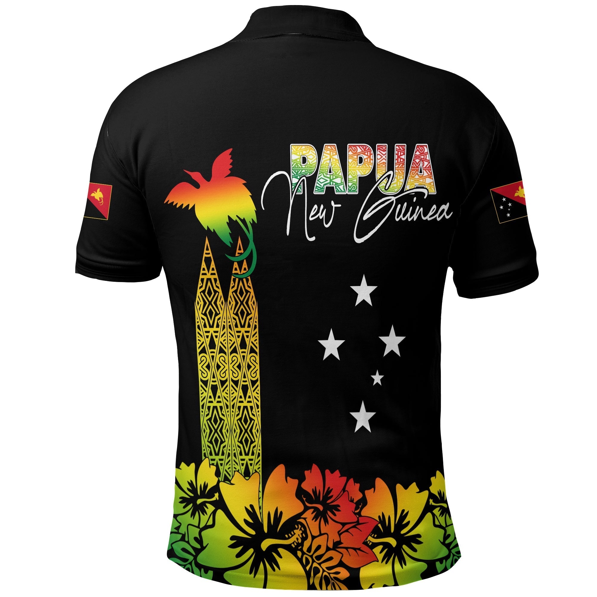 PNG Hibiscus Tribal Pattern Polo Shirt Motuan Reggae Color LT7