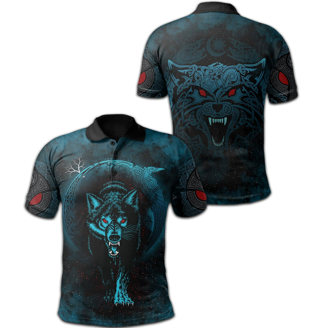 Viking Polo Shirt Moon Wolf Tattoo RLT12