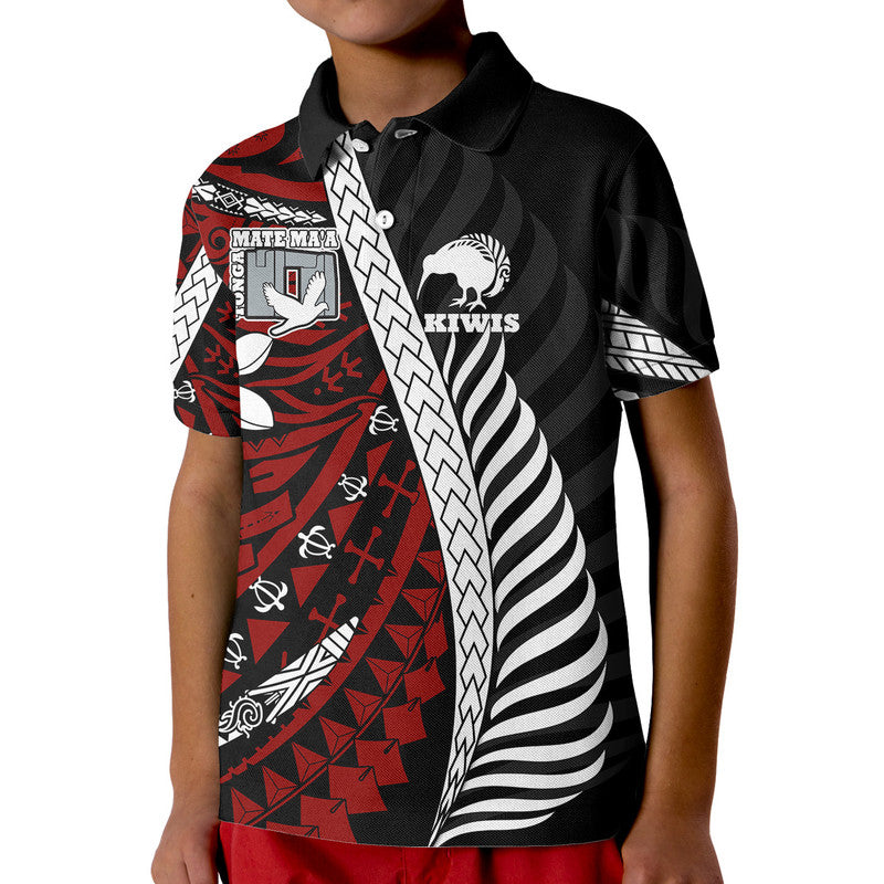 Custom Mate Maa Tonga Mixed Aotearoa Kiwis Rugby Polo Shirt Silver Fern Mixed Polynesian Style LT9