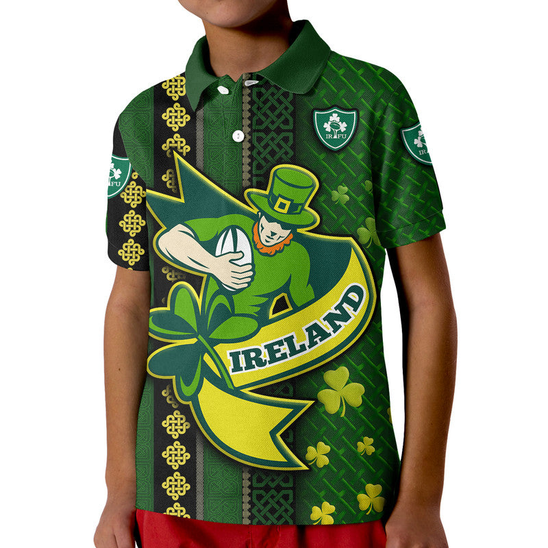 Ireland Celtic Knot Rugby Polo Shirt Irish Gold and Green Pattern LT9