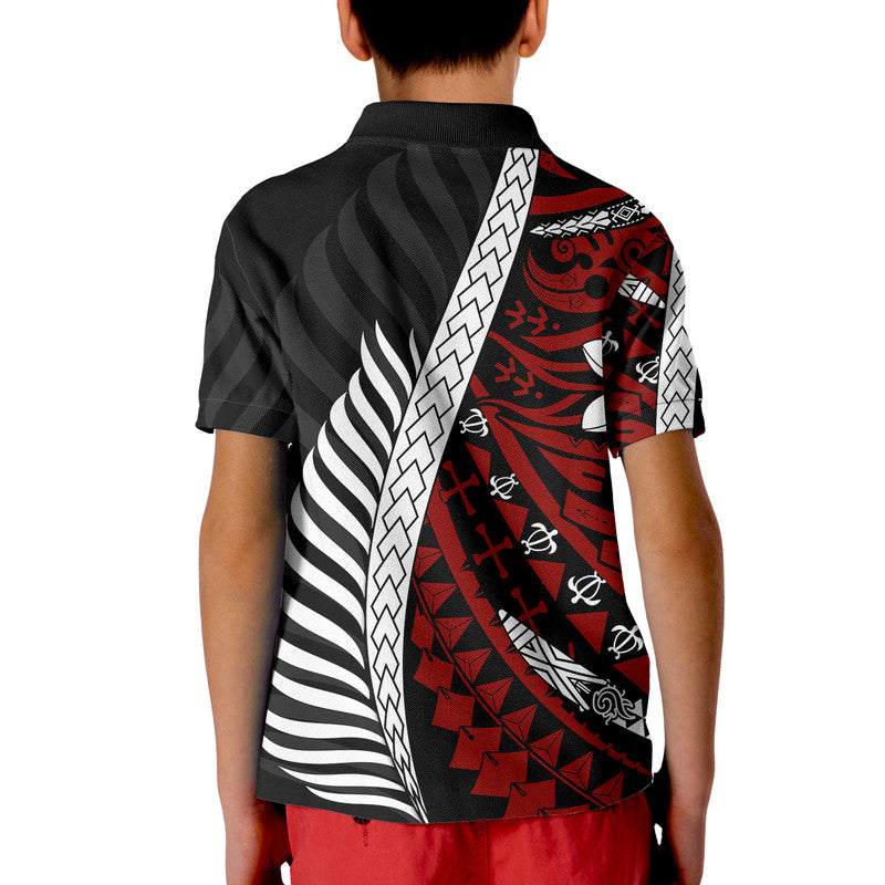 Mate Maa Tonga Mixed Aotearoa Kiwis Rugby Polo Shirt Silver Fern Mixed Polynesian Style LT9