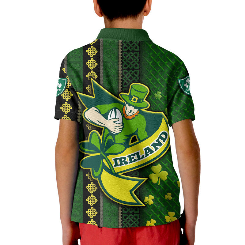 Ireland Celtic Knot Rugby Polo Shirt Irish Gold and Green Pattern LT9