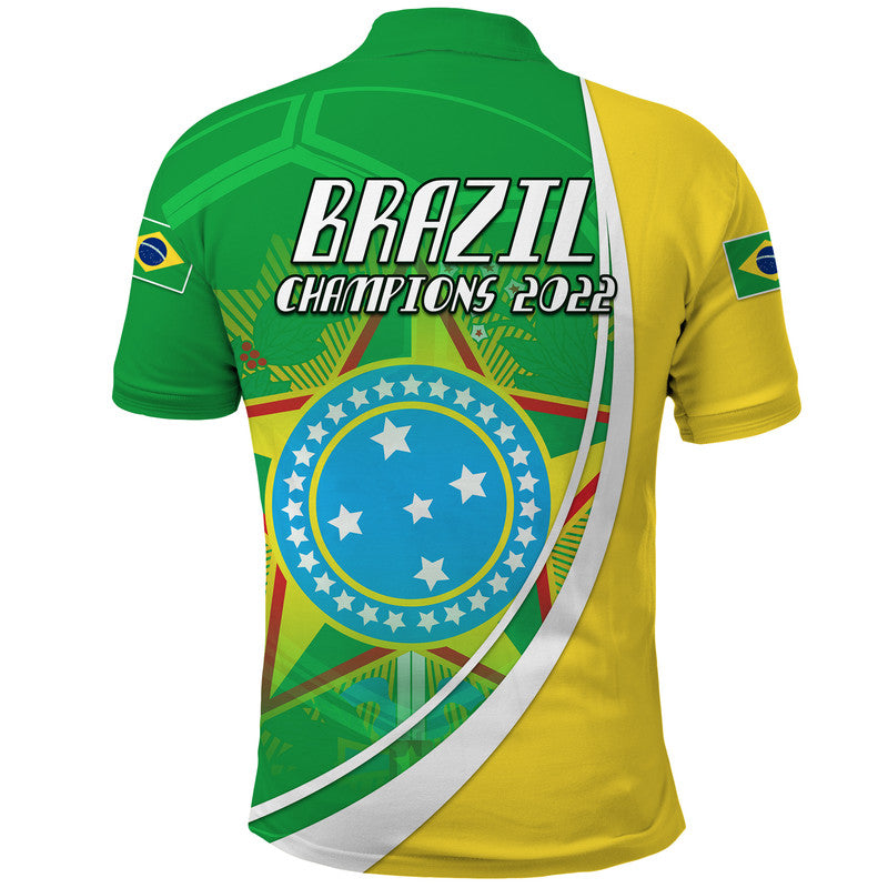 Brazil Football Polo Shirt Coat Of Arms Canarinha Champions Football 2022 LT9