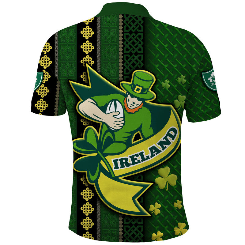 Ireland Celtic Knot Rugby Polo Shirt Irish Gold and Green Pattern LT9