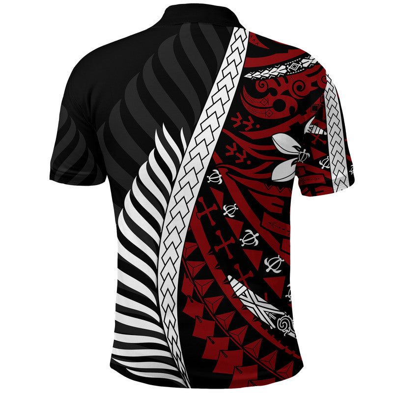 Mate Maa Tonga Mixed Aotearoa Kiwis Rugby Polo Shirt Silver Fern Mixed Polynesian Style LT9
