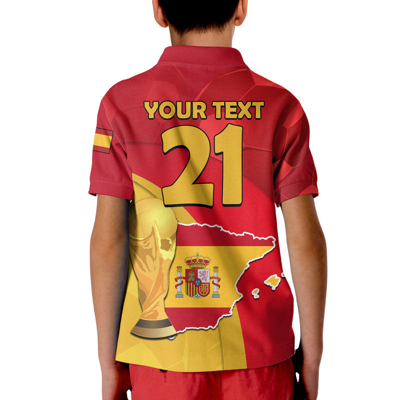 Custom Spain Football Champions Polo Shirt Spain Coat Of Arms And Trophy LT9