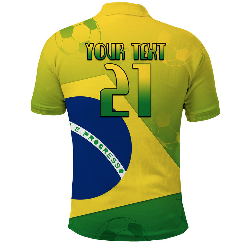 Custom Brasil Football Champions Flag With Soccer Ball Polo Shirt LT9