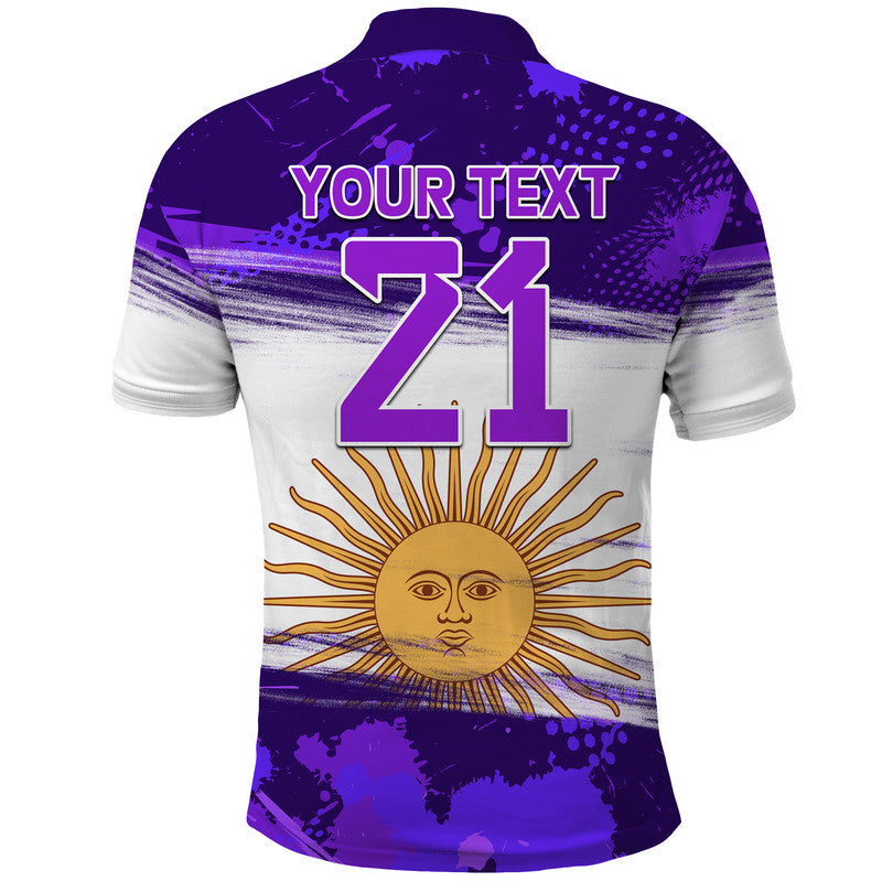 Custom Argentina Sol de Mayo La Albiceleste Flag Style Polo Shirt Purple LT9