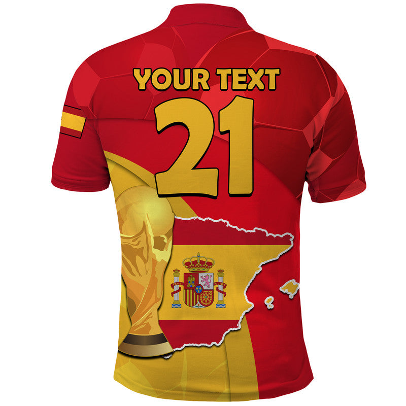 Custom Spain Football Champions Polo Shirt Spain Coat Of Arms And Trophy LT9