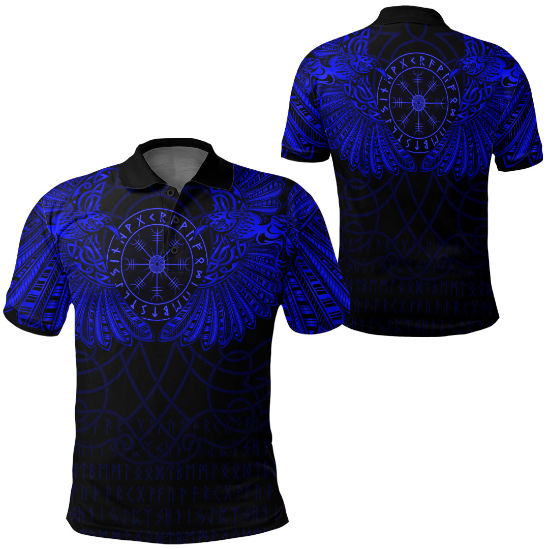 Viking Clothing Viking Odins Celtic Two Ravens Blue Version Polo Shirt RLT12