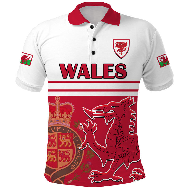 Custom Wales Football Qatar 2022 Cymru Polo Shirt Coat Of Arms Red LT9