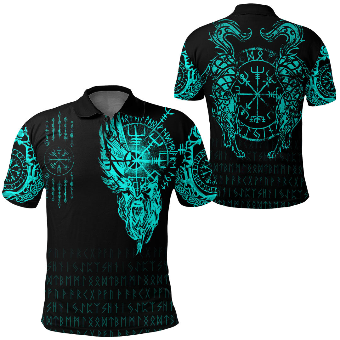 Viking Clothing Viking Compass Vegvisir Tattoo Cyan Version Polo Shirt RLT12