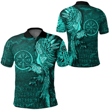 Viking Clothing Vegvisir With Raven Viking Compass Polo Shirt Cyan Version RLT12