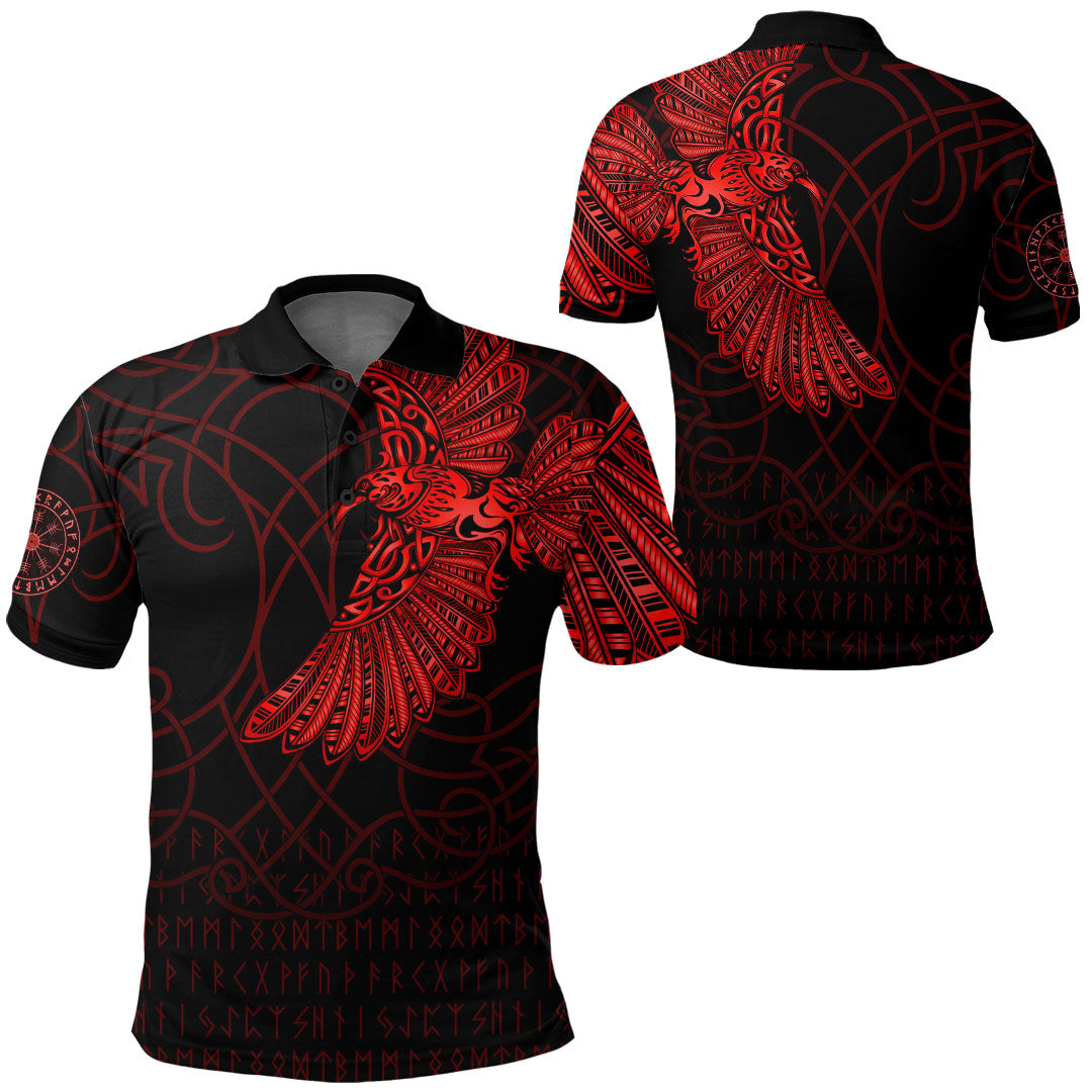 Viking Clothing Viking Odins Raven Tattoo Red Version Polo Shirt RLT12