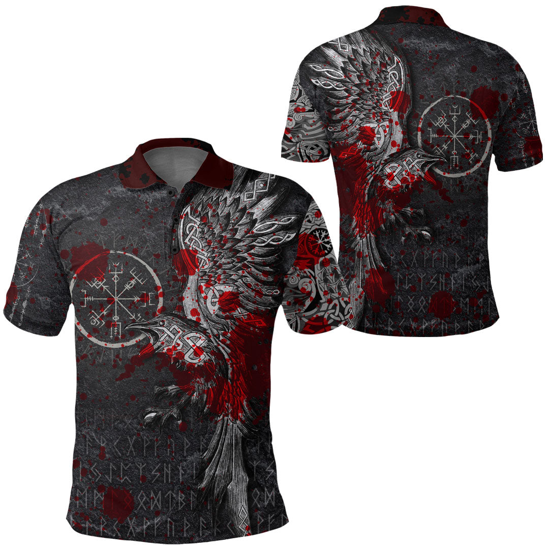 Viking Clothing Viking Odin Raven Tattoo Style Blood Version Polo Shirt RLT12