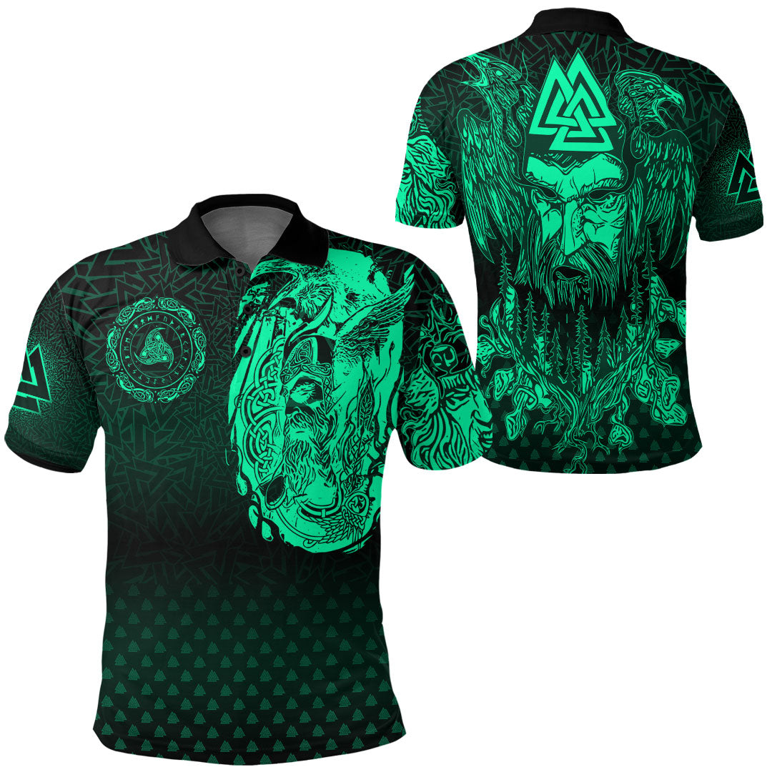 Viking Clothing Viking Odin Raven Tattoo Style Green Version Polo Shirt RLT12