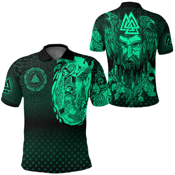 Viking Clothing Viking Odin Raven Tattoo Style Green Version Polo Shirt RLT12