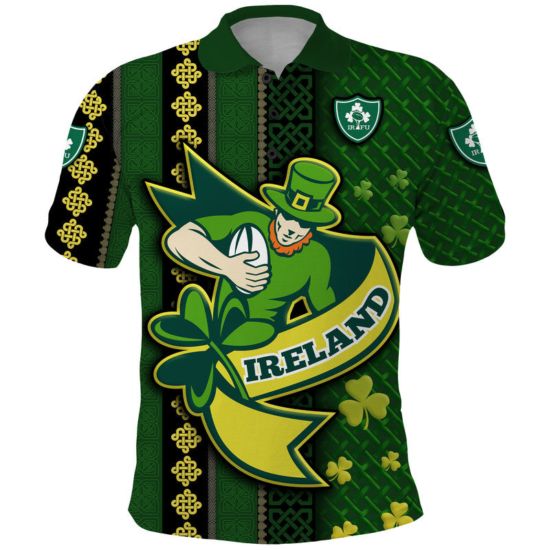 Custom Ireland Celtic Knot Rugby Polo Shirt Irish Gold and Green Pattern LT9