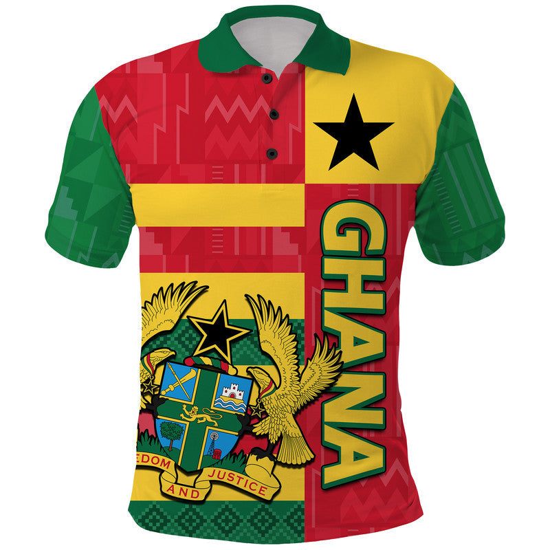 Custom Ghana Football Flag Color Mixed Kente Pattern Polo Shirt LT9