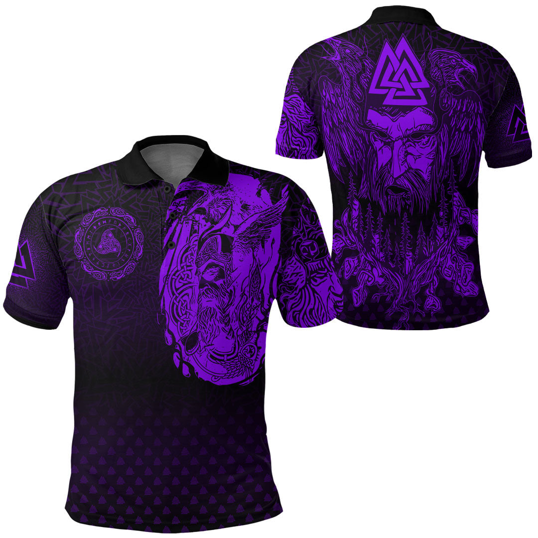 Viking Clothing Viking Odin Raven Tattoo Style Purple Version Polo Shirt RLT12